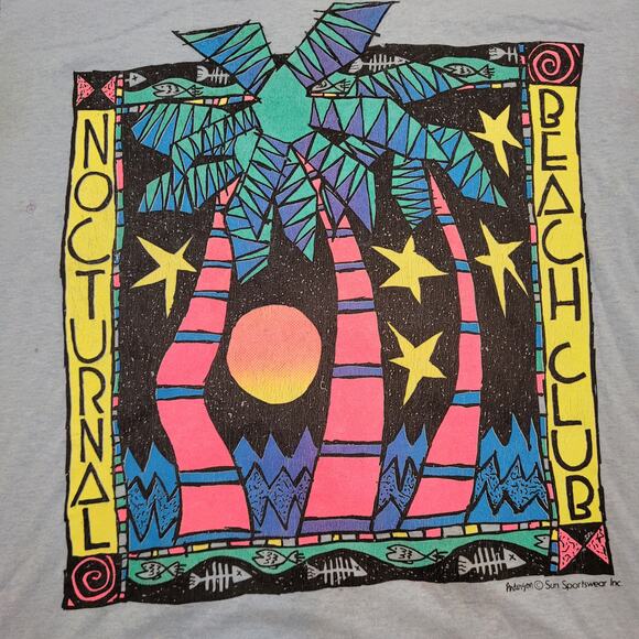 VTG 1990 Nocturnal Beach Club T-Shirt Mens M Single Stitch USA Made - Picture 2 of 13